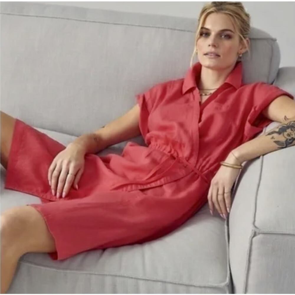 NWT Athleta Playa Wrap Dress 100% Linen Pink Coral Size 6